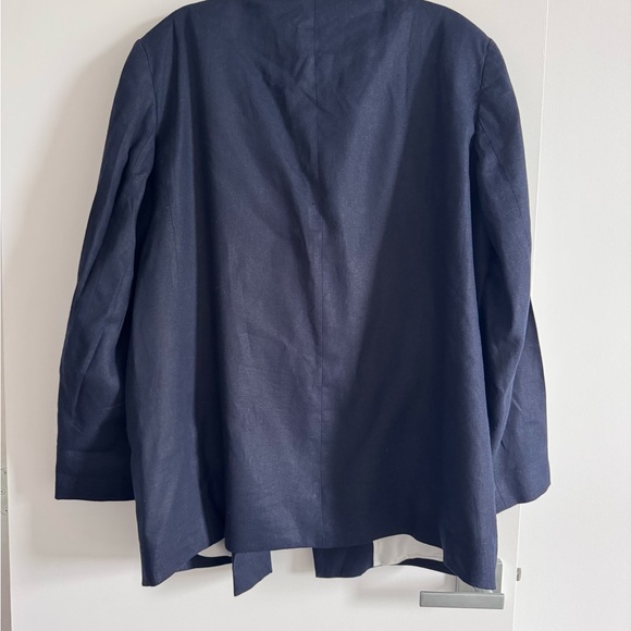 ZARA Navy Linen Blend Blazer XXL Open Front Shoulder Pads Lined - Picture 5 of 6
